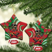 Mele Kalikimaka Hawaii Ceramic Ornament Mongoose Santa With Ohia Lehua LT14 Star Red - Polynesian Pride