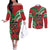 Mele Kalikimaka Hawaii Couples Matching Off The Shoulder Long Sleeve Dress and Long Sleeve Button Shirt Mongoose Santa With Ohia Lehua