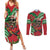 Mele Kalikimaka Hawaii Couples Matching Summer Maxi Dress and Long Sleeve Button Shirt Mongoose Santa With Ohia Lehua