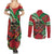 Mele Kalikimaka Hawaii Couples Matching Summer Maxi Dress and Long Sleeve Button Shirt Mongoose Santa With Ohia Lehua