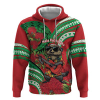 Mele Kalikimaka Hawaii Hoodie Mongoose Santa With Ohia Lehua LT14 Pullover Hoodie Red - Polynesian Pride