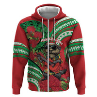 Mele Kalikimaka Hawaii Hoodie Mongoose Santa With Ohia Lehua LT14 Zip Hoodie Red - Polynesian Pride