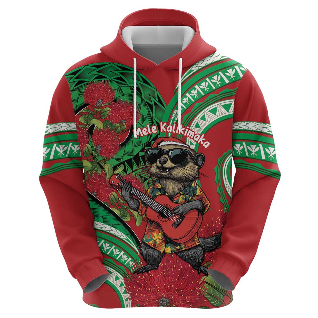 Mele Kalikimaka Hawaii Hoodie Mongoose Santa With Ohia Lehua LT14 - Polynesian Pride