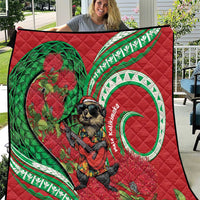Mele Kalikimaka Hawaii Quilt Mongoose Santa With Ohia Lehua LT14 Red - Polynesian Pride