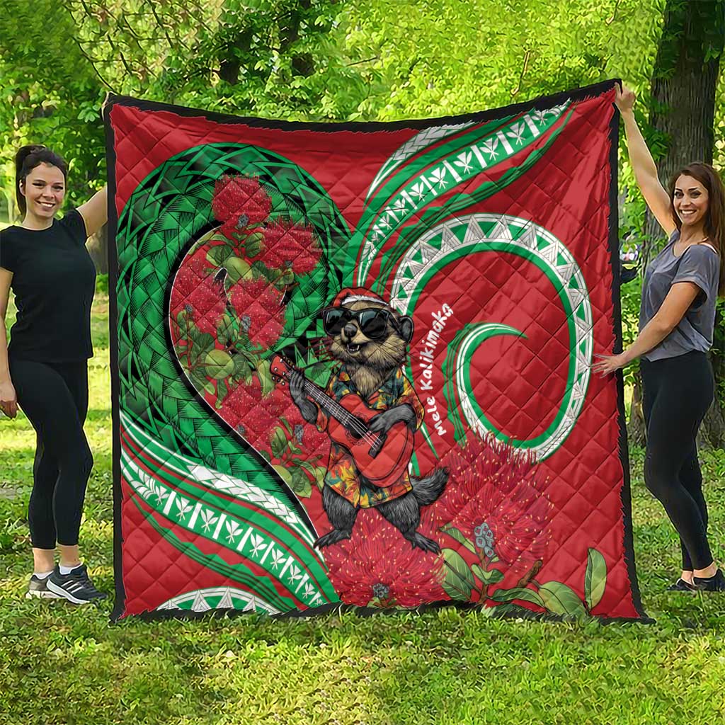 Mele Kalikimaka Hawaii Quilt Mongoose Santa With Ohia Lehua LT14 - Polynesian Pride