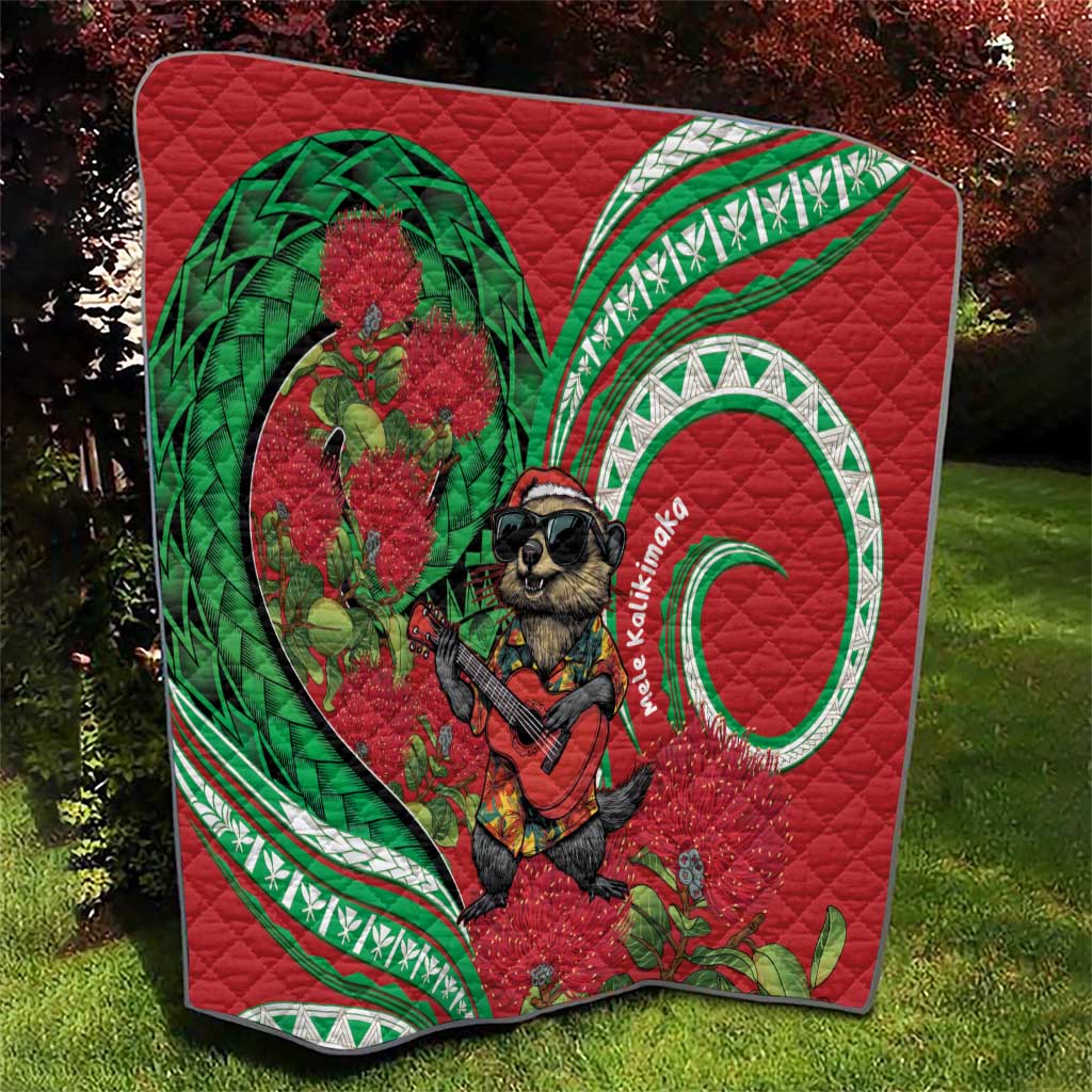 Mele Kalikimaka Hawaii Quilt Mongoose Santa With Ohia Lehua LT14 - Polynesian Pride