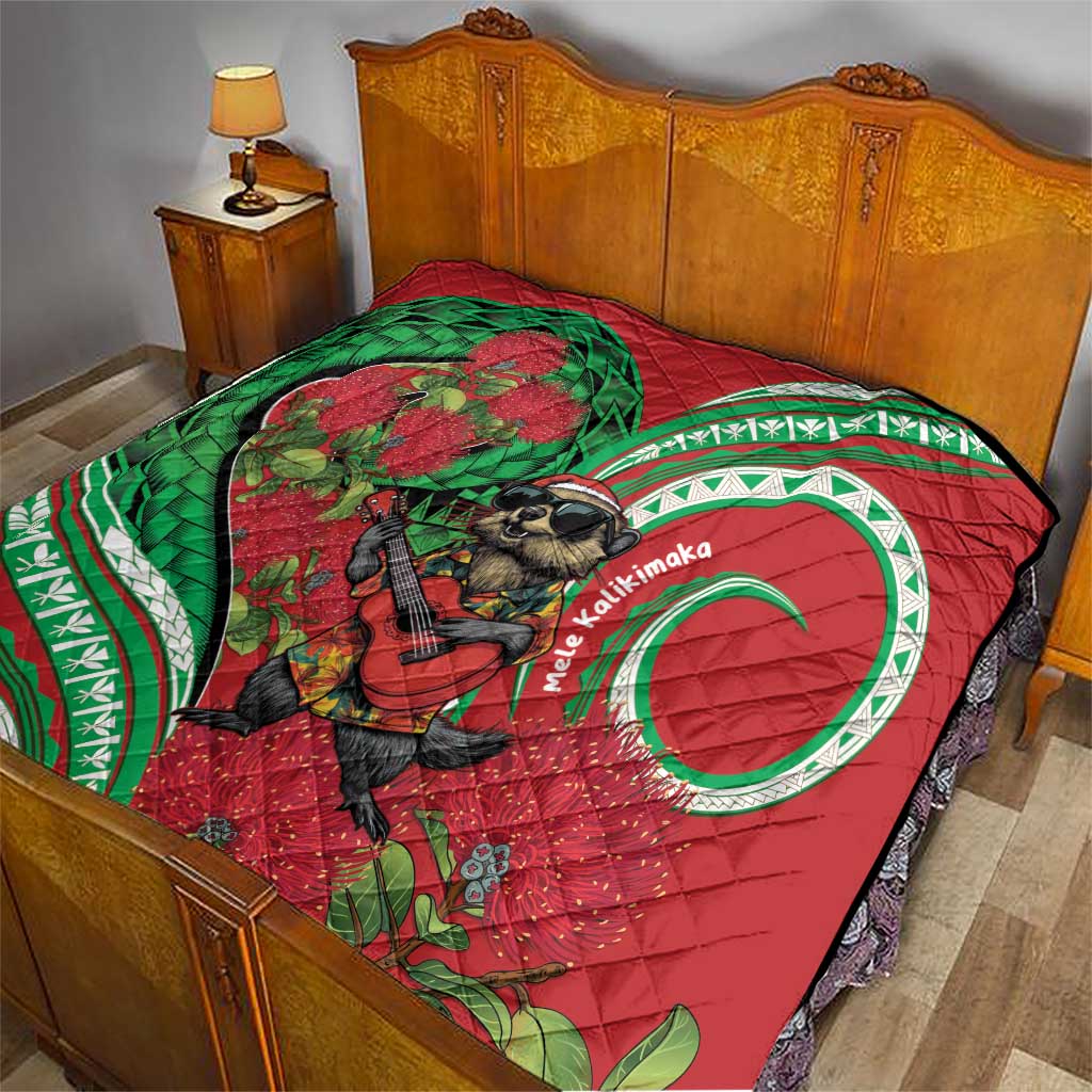 Mele Kalikimaka Hawaii Quilt Mongoose Santa With Ohia Lehua LT14 - Polynesian Pride