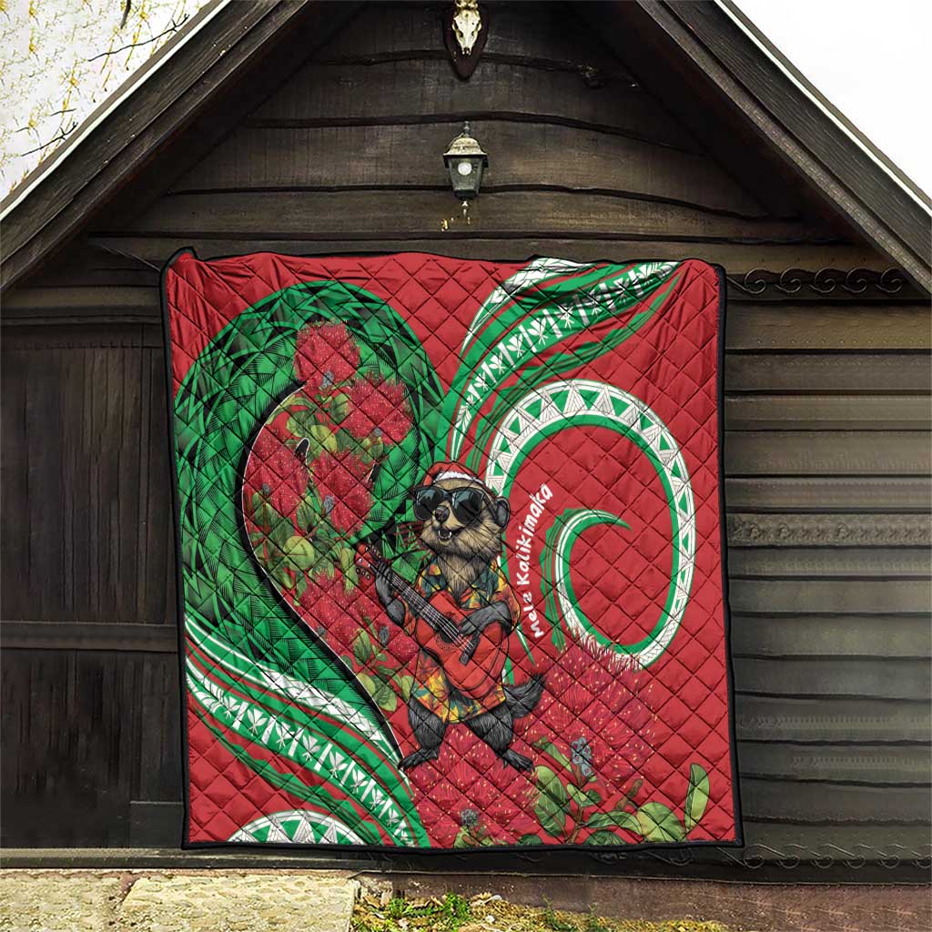 Mele Kalikimaka Hawaii Quilt Mongoose Santa With Ohia Lehua LT14 - Polynesian Pride