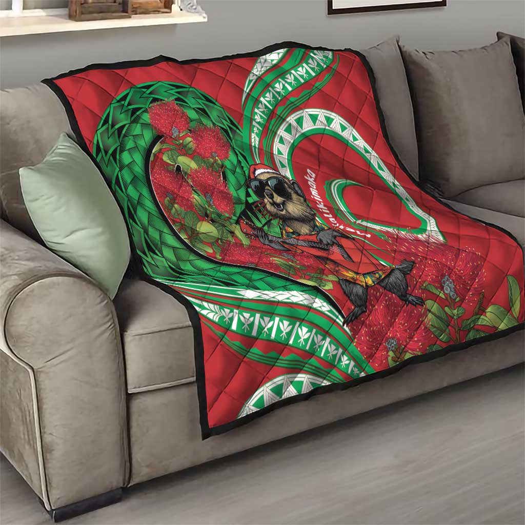 Mele Kalikimaka Hawaii Quilt Mongoose Santa With Ohia Lehua LT14 - Polynesian Pride