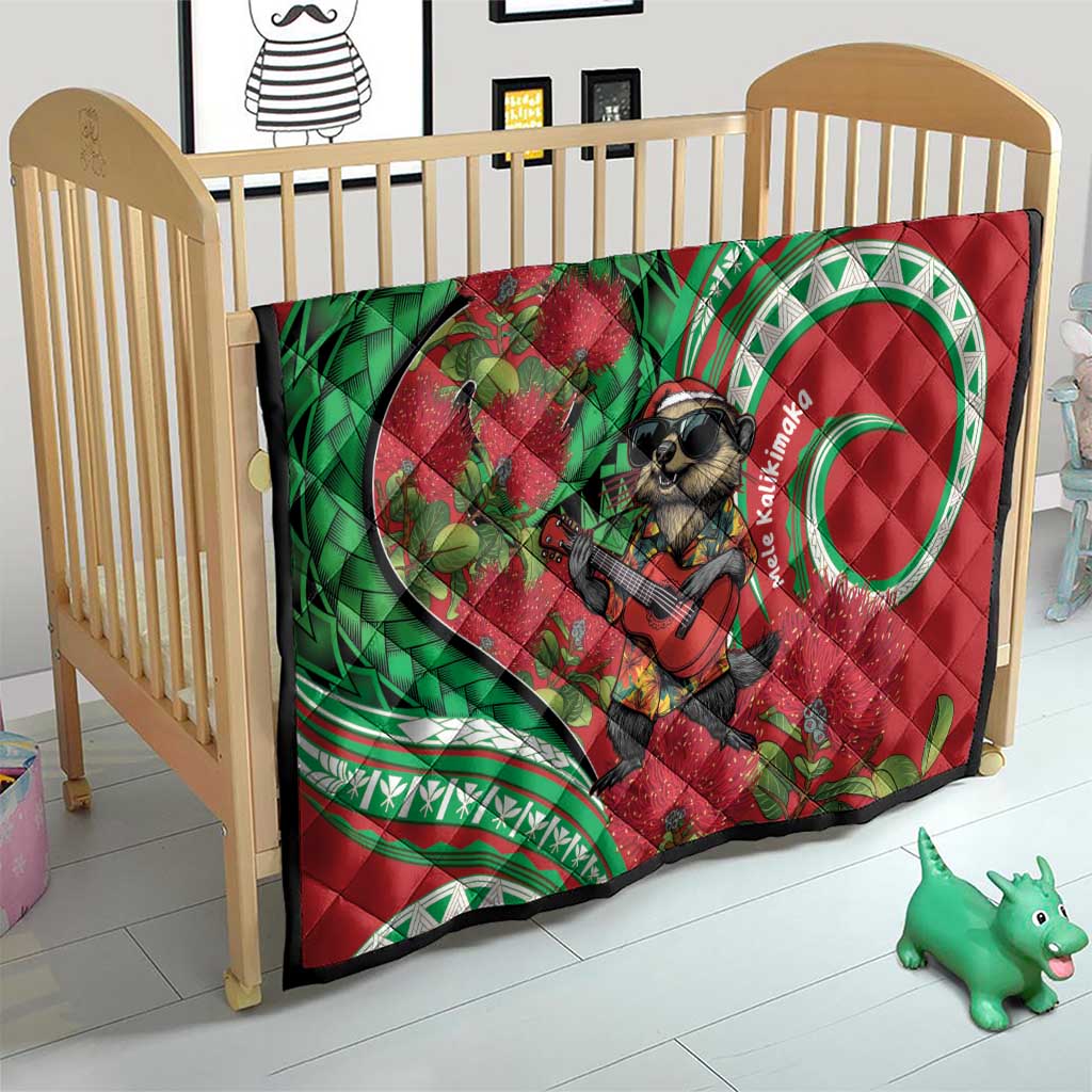 Mele Kalikimaka Hawaii Quilt Mongoose Santa With Ohia Lehua LT14 - Polynesian Pride