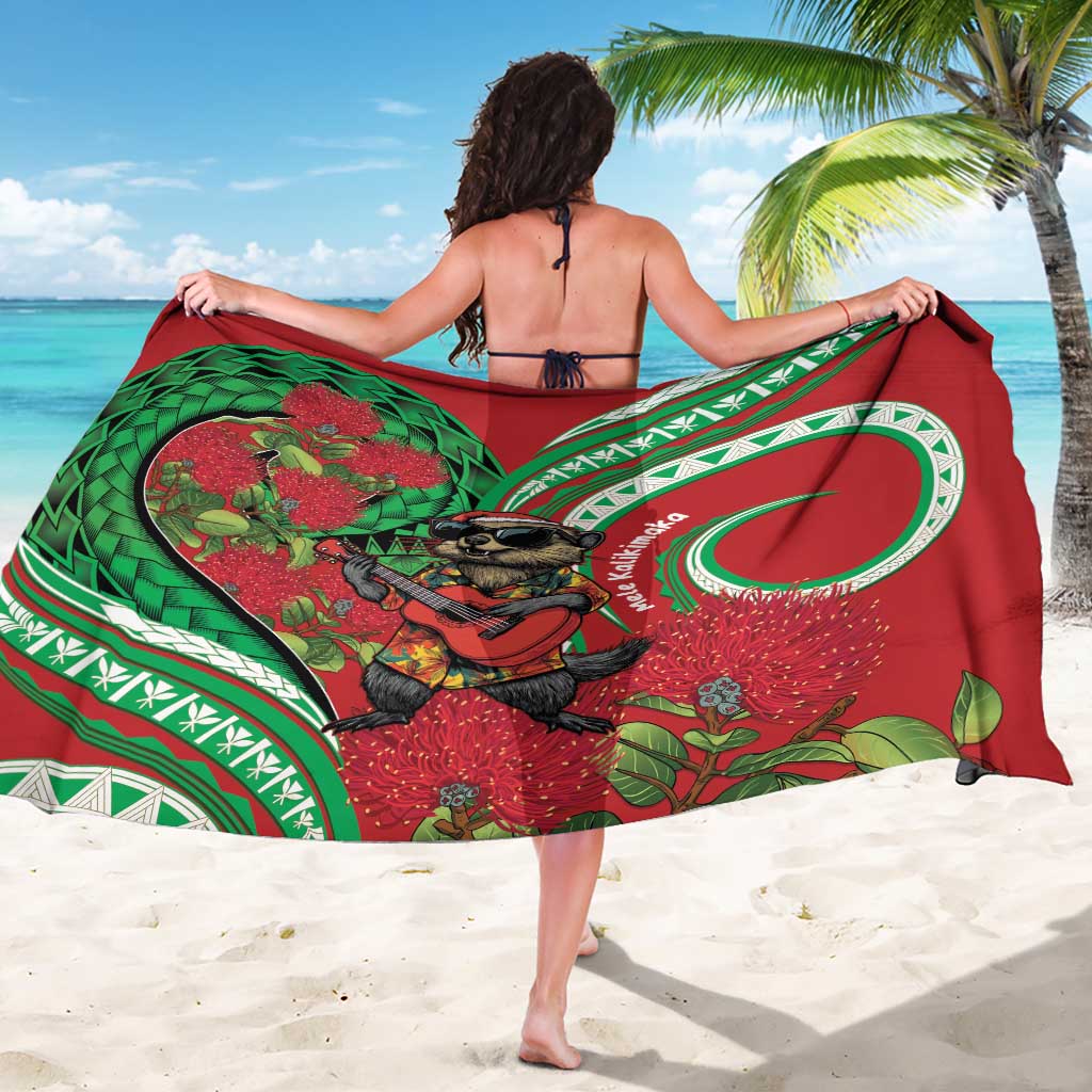 Mele Kalikimaka Hawaii Sarong Mongoose Santa With Ohia Lehua LT14 - Polynesian Pride