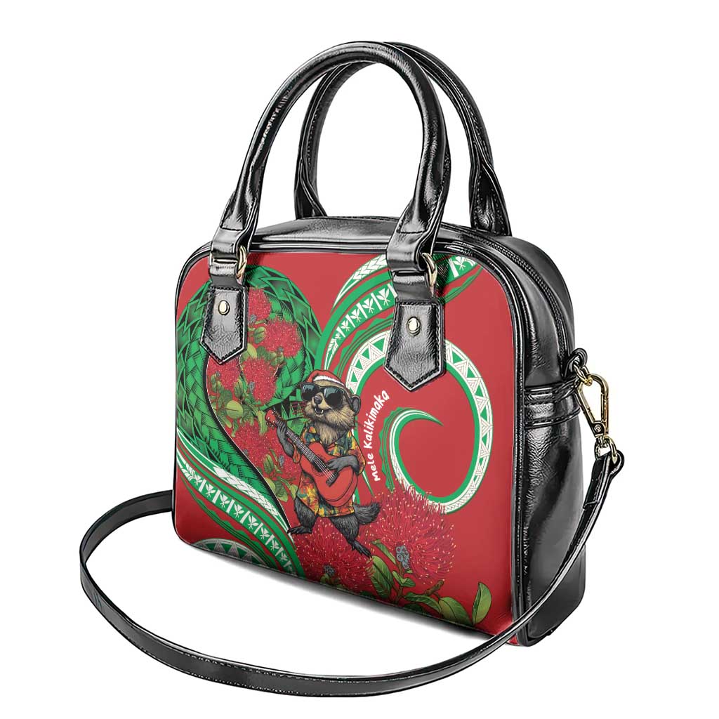 Mele Kalikimaka Hawaii Shoulder Handbag Mongoose Santa With Ohia Lehua LT14 - Polynesian Pride