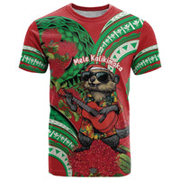 Mele Kalikimaka Hawaii T Shirt Mongoose Santa With Ohia Lehua LT14 Red - Polynesian Pride