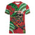 Mele Kalikimaka Hawaii Women V-Neck T-Shirt Mongoose Santa With Ohia Lehua