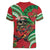 Mele Kalikimaka Hawaii Women V-Neck T-Shirt Mongoose Santa With Ohia Lehua