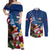 United States And Samoa Couples Matching Off Shoulder Maxi Dress and Long Sleeve Button Shirt USA Flag Eagle Mix Samoan Coat Of Arms LT14 Blue - Polynesian Pride