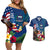 United States And Samoa Couples Matching Off Shoulder Short Dress and Hawaiian Shirt USA Flag Eagle Mix Samoan Coat Of Arms LT14 Blue - Polynesian Pride