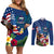 United States And Samoa Couples Matching Off Shoulder Short Dress and Long Sleeve Button Shirt USA Flag Eagle Mix Samoan Coat Of Arms LT14 Blue - Polynesian Pride