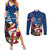 United States And Samoa Couples Matching Summer Maxi Dress and Long Sleeve Button Shirt USA Flag Eagle Mix Samoan Coat Of Arms LT14 Blue - Polynesian Pride