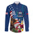 United States And Samoa Family Matching Long Sleeve Bodycon Dress and Hawaiian Shirt USA Flag Eagle Mix Samoan Coat Of Arms LT14 Dad's Shirt - Long Sleeve Blue - Polynesian Pride