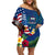 United States And Samoa Family Matching Off Shoulder Short Dress and Hawaiian Shirt USA Flag Eagle Mix Samoan Coat Of Arms LT14 Mom's Dress Blue - Polynesian Pride