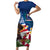 United States And Samoa Family Matching Short Sleeve Bodycon Dress and Hawaiian Shirt USA Flag Eagle Mix Samoan Coat Of Arms LT14 Mom's Dress Blue - Polynesian Pride