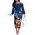 United States And Samoa Off The Shoulder Long Sleeve Dress USA Flag Eagle Mix Samoan Coat Of Arms LT14 Women Blue - Polynesian Pride