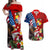 United States And Tonga Couples Matching Off Shoulder Maxi Dress and Hawaiian Shirt USA Flag Eagle Mix Tongan Coat Of Arms Ngatu Pattern LT14 Blue - Polynesian Pride