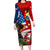 United States And Tonga Family Matching Long Sleeve Bodycon Dress and Hawaiian Shirt USA Flag Eagle Mix Tongan Coat Of Arms Ngatu Pattern LT14 Mom's Dress Blue - Polynesian Pride