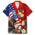 United States And Tonga Family Matching Off Shoulder Long Sleeve Dress and Hawaiian Shirt USA Flag Eagle Mix Tongan Coat Of Arms Ngatu Pattern LT14 Dad's Shirt - Short Sleeve Blue - Polynesian Pride