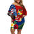 United States And Tonga Family Matching Off Shoulder Short Dress and Hawaiian Shirt USA Flag Eagle Mix Tongan Coat Of Arms Ngatu Pattern LT14 Mom's Dress Blue - Polynesian Pride