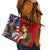 United States And Tonga Leather Tote Bag USA Flag Eagle Mix Tongan Coat Of Arms Ngatu Pattern LT14 - Polynesian Pride