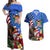 United States And Fiji Couples Matching Off Shoulder Maxi Dress and Hawaiian Shirt USA Flag Eagle Mix Fijian Coat Of Arms Tapa Pattern LT14 Blue - Polynesian Pride