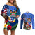 United States And Fiji Couples Matching Off Shoulder Short Dress and Long Sleeve Button Shirt USA Flag Eagle Mix Fijian Coat Of Arms Tapa Pattern LT14 Blue - Polynesian Pride