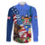 United States And Fiji Family Matching Off Shoulder Long Sleeve Dress and Hawaiian Shirt USA Flag Eagle Mix Fijian Coat Of Arms Tapa Pattern LT14 Dad's Shirt - Long Sleeve Blue - Polynesian Pride