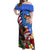 United States And Fiji Off Shoulder Maxi Dress USA Flag Eagle Mix Fijian Coat Of Arms Tapa Pattern LT14 Women Blue - Polynesian Pride