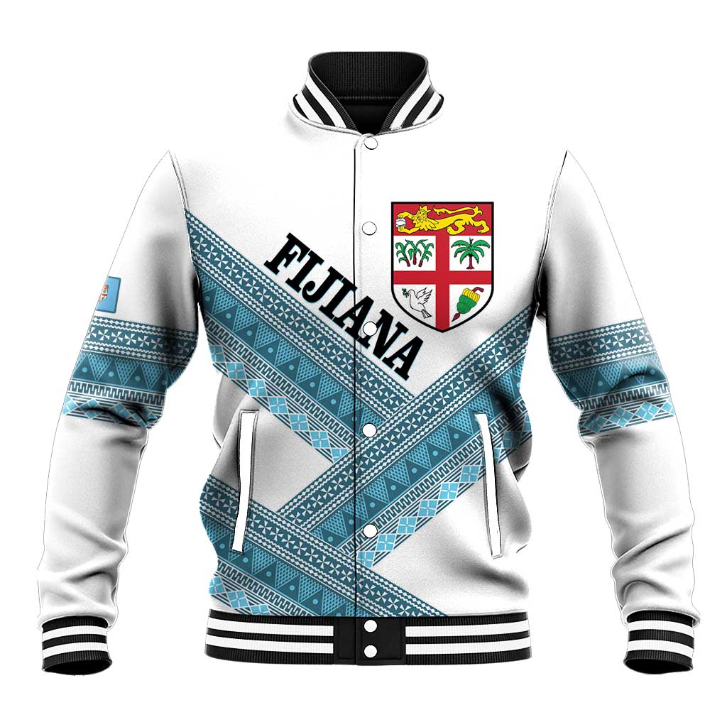 Custom Fiji Tapa Rugby 2025 Baseball Jacket Go Champions Fijiana LT14 Unisex White - Polynesian Pride