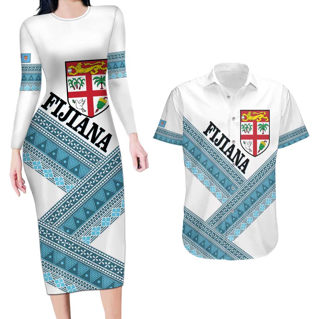 Custom Fiji Tapa Rugby 2025 Couples Matching Long Sleeve Bodycon Dress and Hawaiian Shirt Go Champions Fijiana