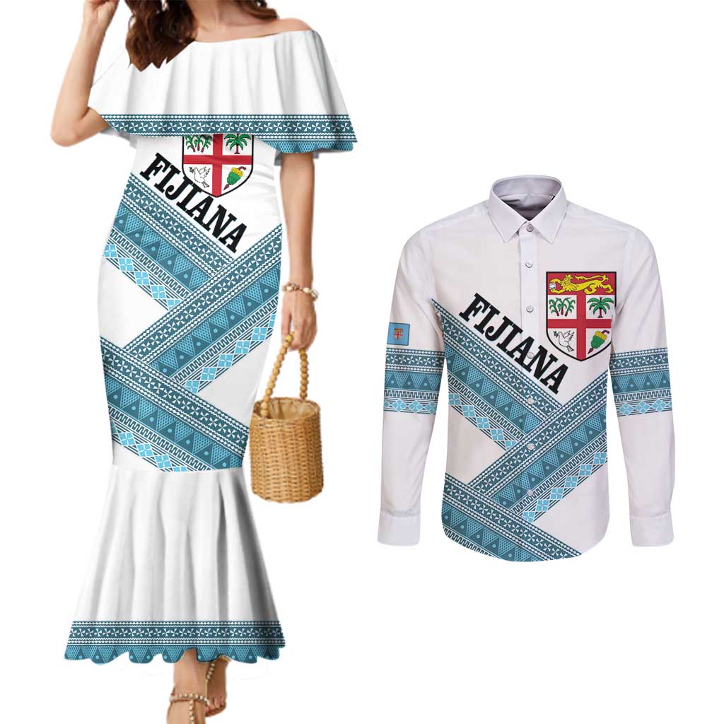 Custom Fiji Tapa Rugby 2025 Couples Matching Mermaid Dress and Long Sleeve Button Shirt Go Champions Fijiana