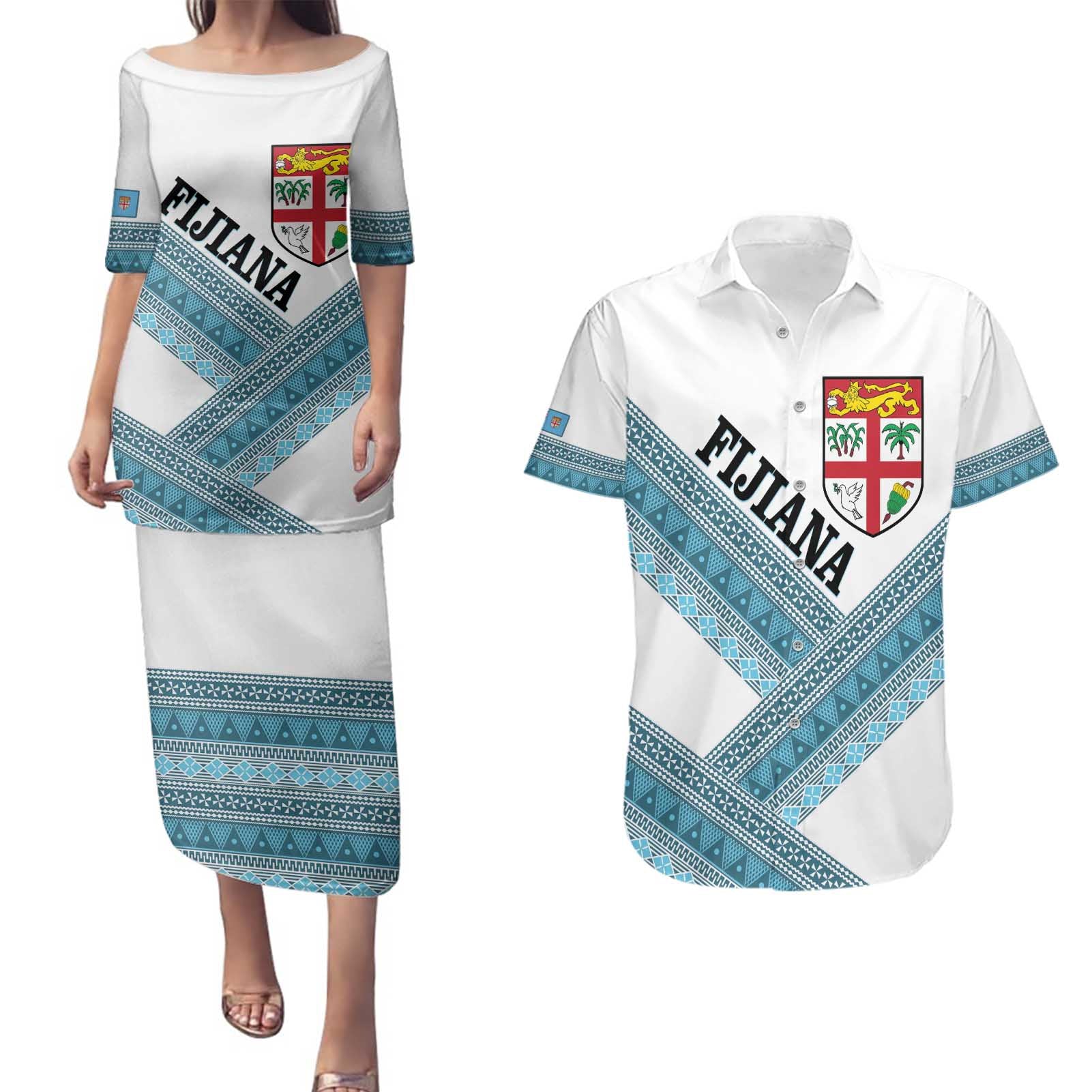 Custom Fiji Tapa Rugby 2025 Couples Matching Puletasi and Hawaiian Shirt Go Champions Fijiana