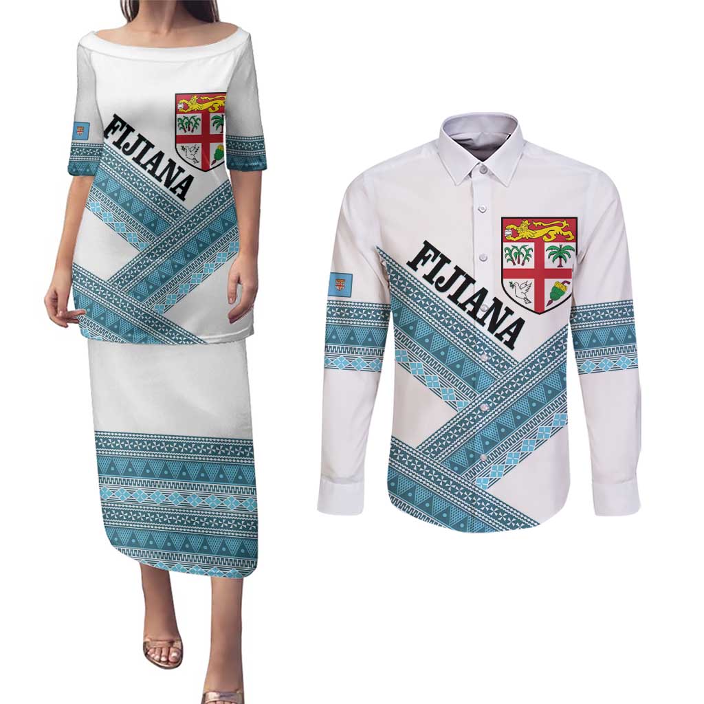 Custom Fiji Tapa Rugby 2025 Couples Matching Puletasi and Long Sleeve Button Shirt Go Champions Fijiana