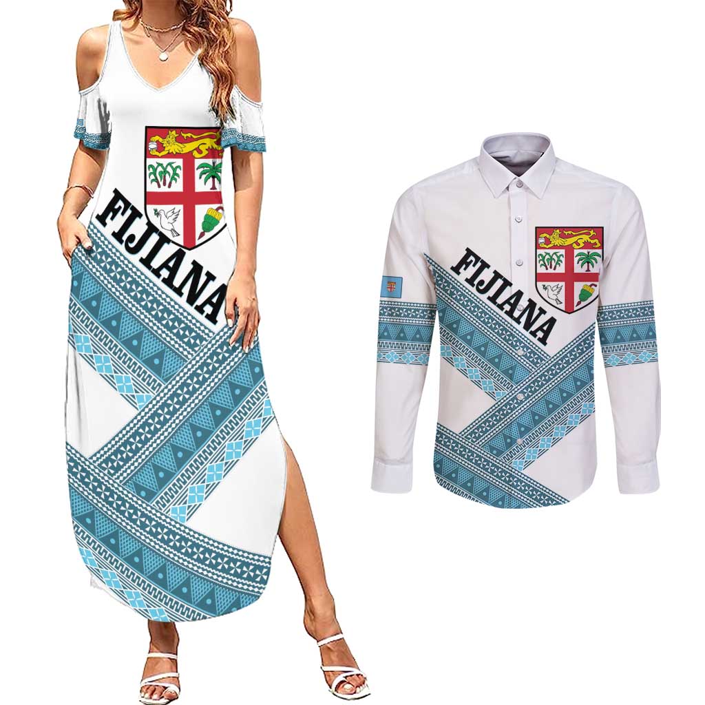 Custom Fiji Tapa Rugby 2025 Couples Matching Summer Maxi Dress and Long Sleeve Button Shirt Go Champions Fijiana