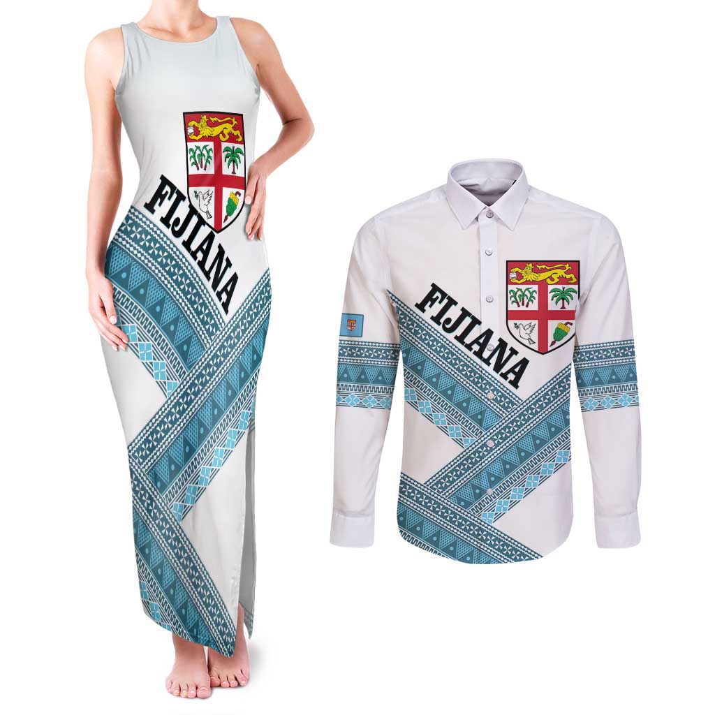 Custom Fiji Tapa Rugby 2025 Couples Matching Tank Maxi Dress and Long Sleeve Button Shirt Go Champions Fijiana