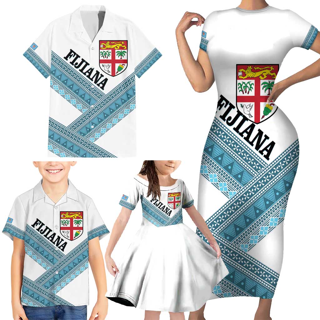 Custom Fiji Tapa Rugby 2025 Family Matching Short Sleeve Bodycon Dress and Hawaiian Shirt Go Champions Fijiana