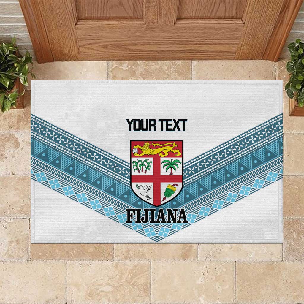 Custom Fiji Tapa Rugby 2025 Rubber Doormat Go Champions Fijiana LT14 White - Polynesian Pride