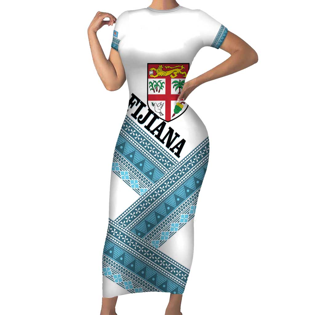 Custom Fiji Tapa Rugby 2025 Short Sleeve Bodycon Dress Go Champions Fijiana