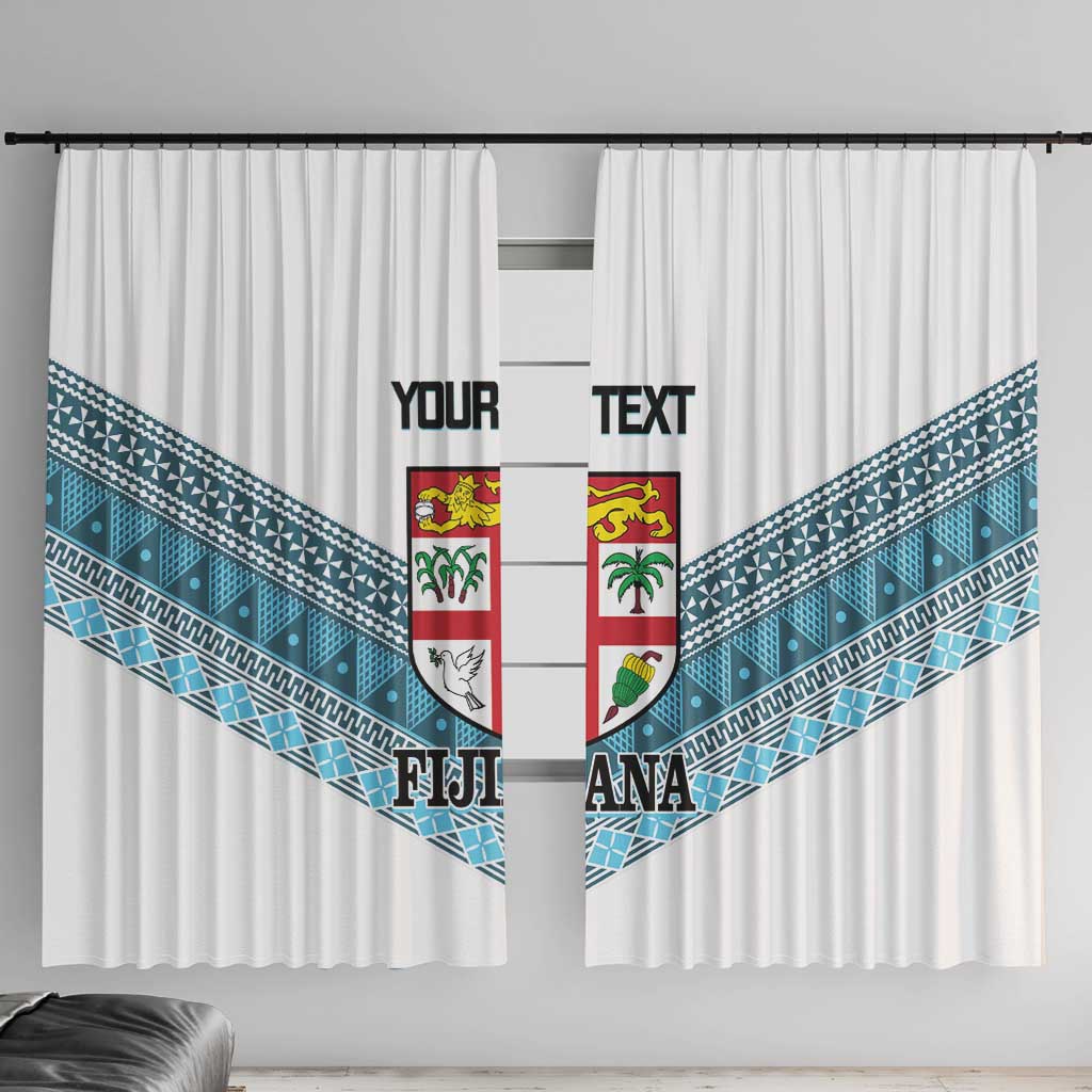 Custom Fiji Tapa Rugby 2025 Window Curtain Go Champions Fijiana LT14 With Hooks White - Polynesian Pride