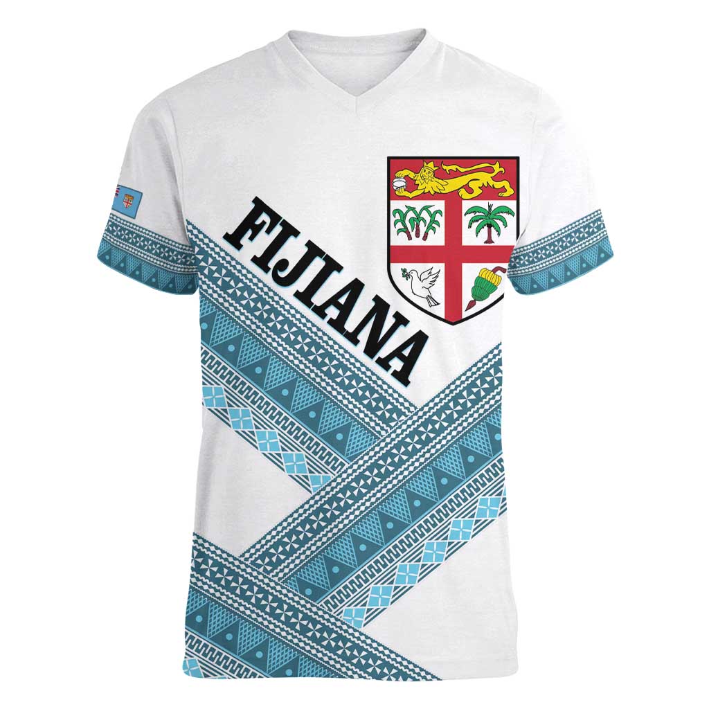 Custom Fiji Tapa Rugby 2025 Women V-Neck T-Shirt Go Champions Fijiana