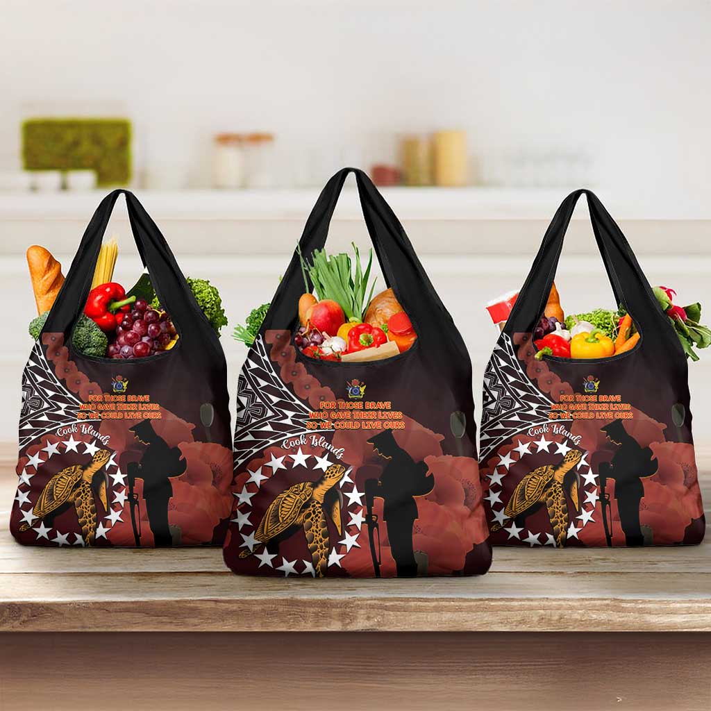 Cook Islands ANZAC Day Grocery Bag Poppies With Sea Turtle LT14 3-pack One Size Red - Polynesian Pride