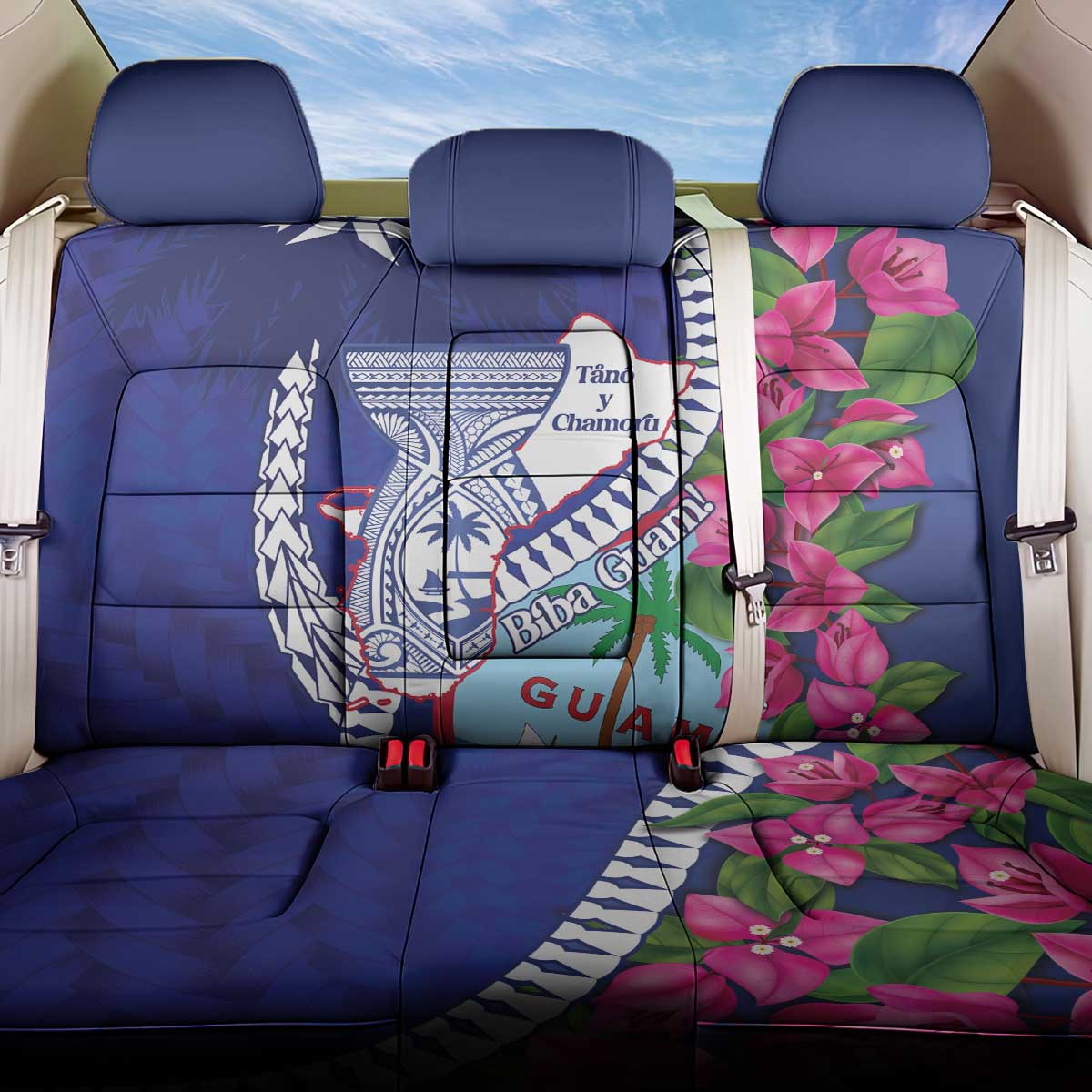 Biba Guam Liberation Day Back Car Seat Cover Tano y Chamoru Latte Stone Blue LT14 One Size Blue - Polynesian Pride
